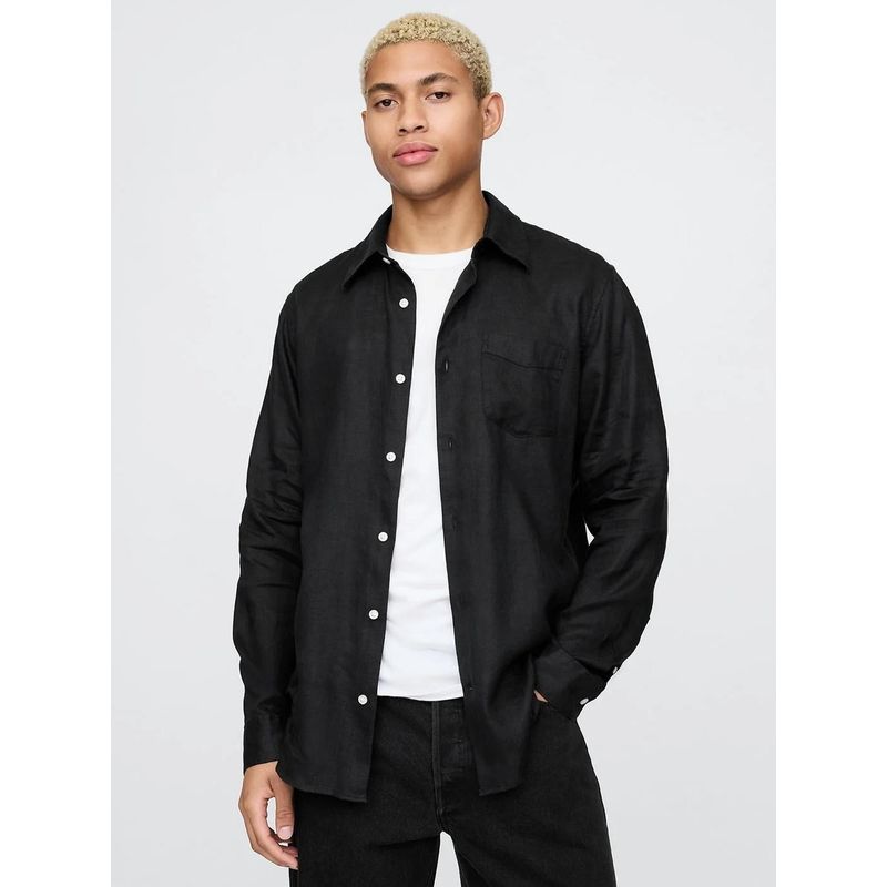 GAP Black Men's Regular Fit Linen Shirt (S)