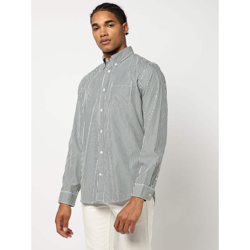 GAP White Men's Striped Regular Fit Organic Cotton Poplin Shirt (L)