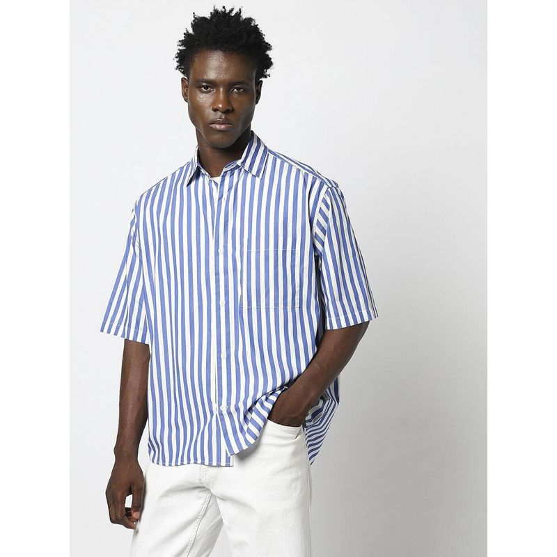 GAP Blue Men's Striped Regular Fit Poplin Shirt (S)