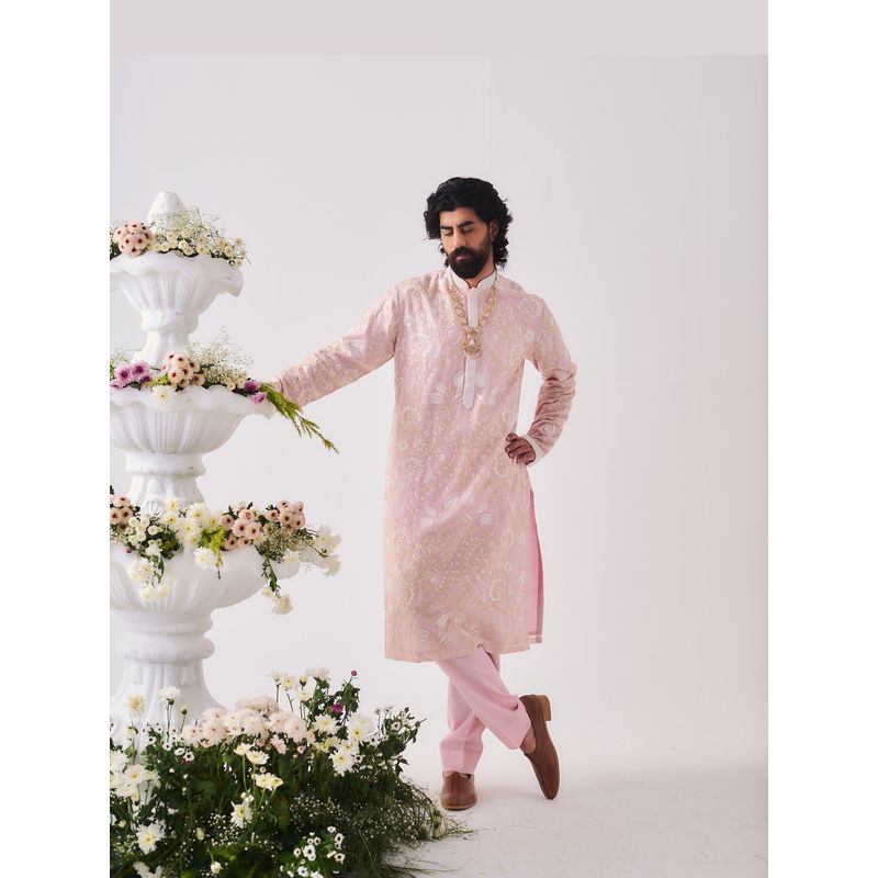 WABI SABI by Anshum-Ritesh Tulip Meadow Pink Embroidered Kurta with Pant (S)