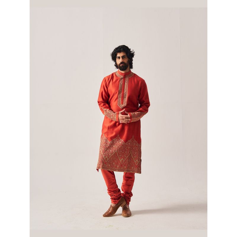 WABI SABI by Anshum-Ritesh Floral Dome Rust Thread Work Kurta with Churidar (2XL)