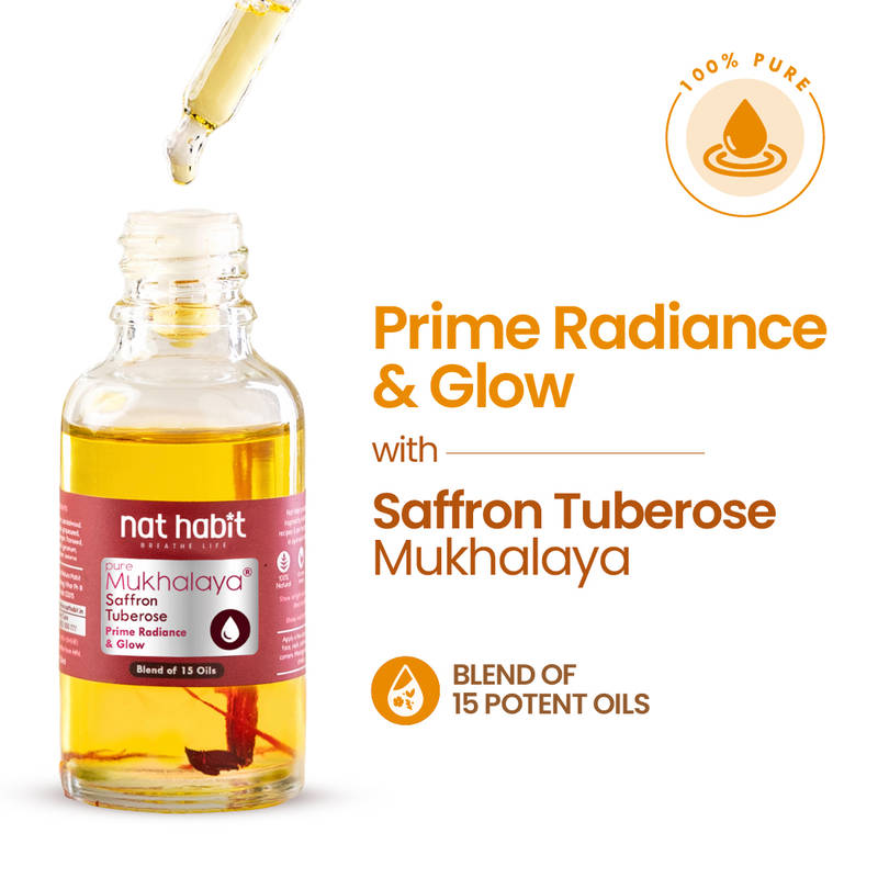 Nat Habit Pure Saffron Tuberose Face Oil For Glowing Skin, Radiance & Glow Facial Oil Mukhalaya