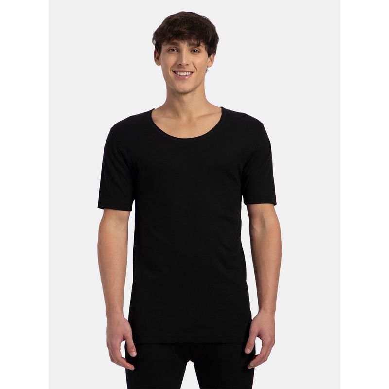 Jockey 2402 Men Super Warm Cotton Rich Brushed Thermal Undershirt - Black (L)