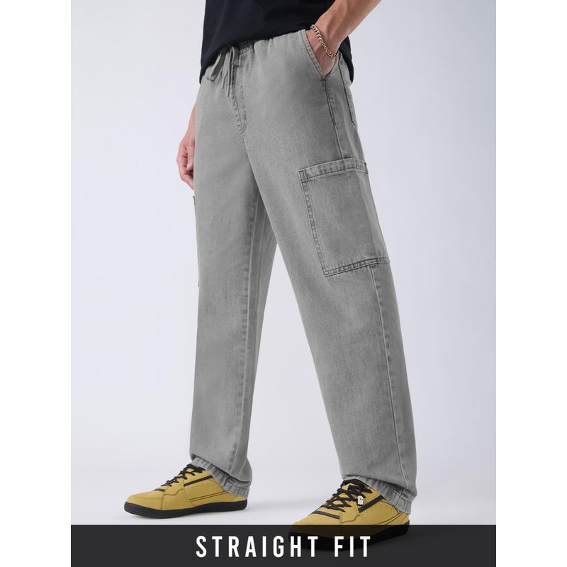 The Souled Store Solid Grey Men Cargo Jeans (28)