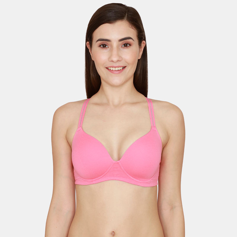 Zivame Dancing Queen Padded Non-Wired 3/4Th Coverage T-Shirt Bra - Pink Lemonade (36C)