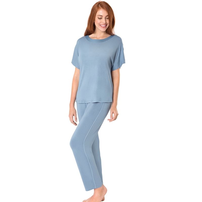 Amante Satin Edge Pyjama Top - Blue (S)