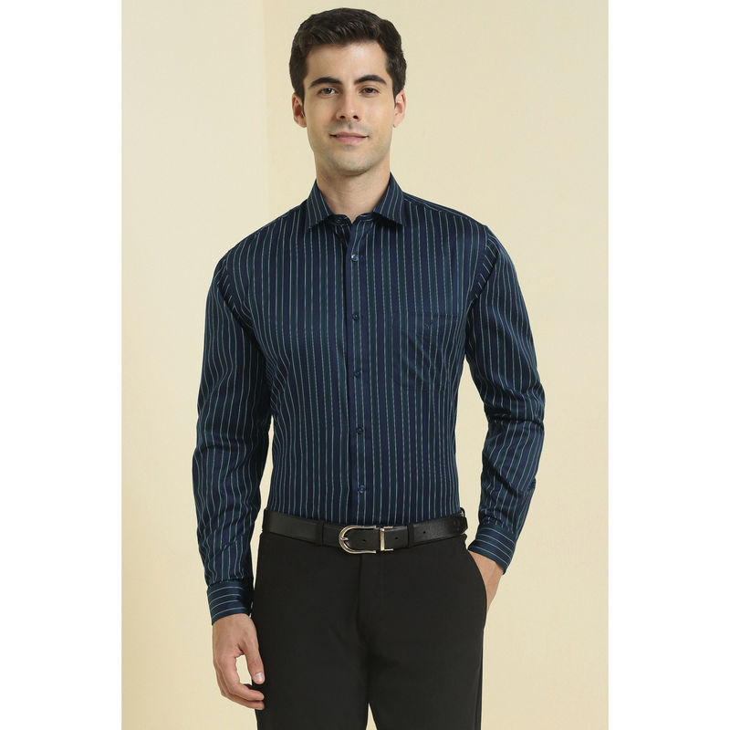 Allen Solly Men Navy Blue Striped Full Sleeves Formal Shirt (38)