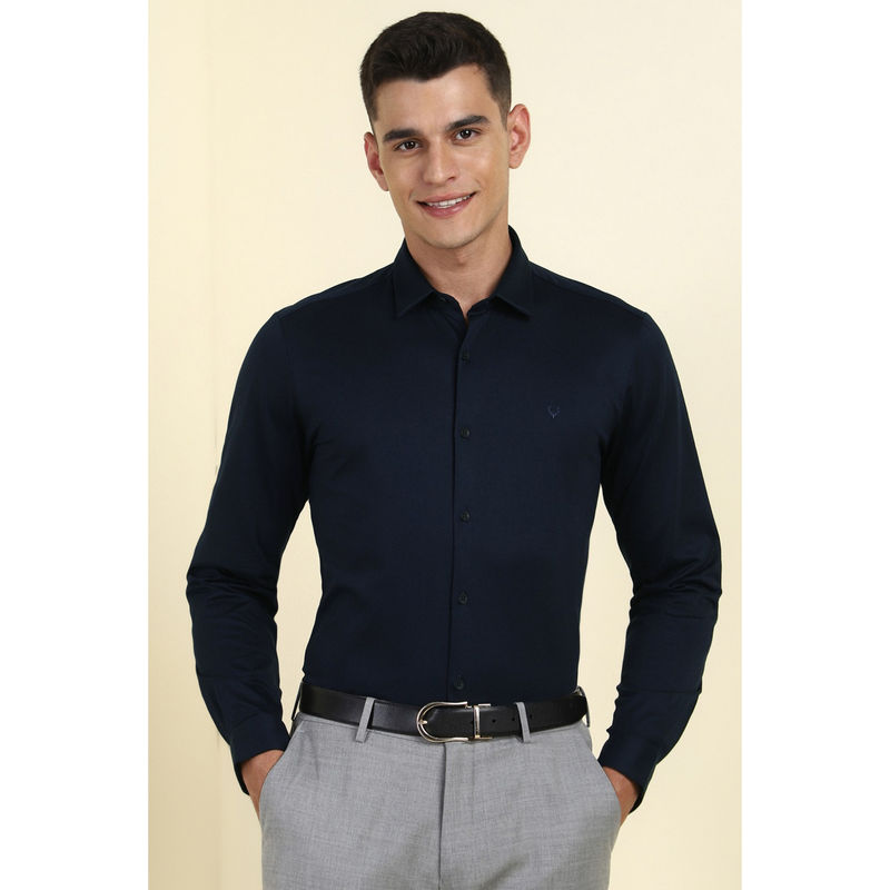 Allen Solly Men Navy Blue Solid Full Sleeves Formal Shirt (44)