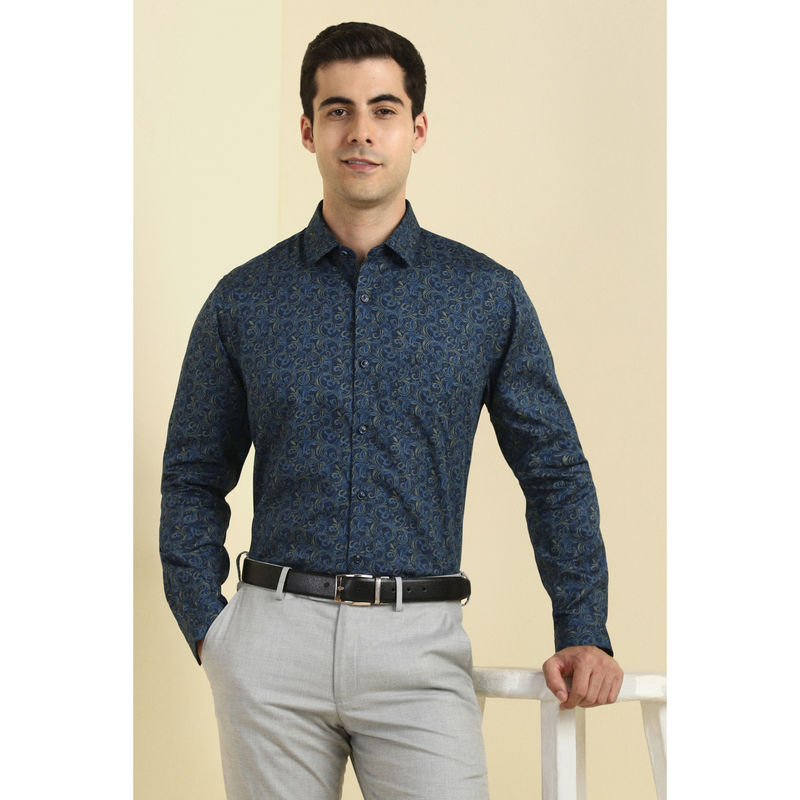Allen Solly Men Navy Blue Printed Full Sleeves Formal Shirt (39)