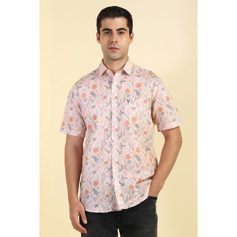 Allen Solly Men Peach Printed Half Sleeves Casual Shirt (42)