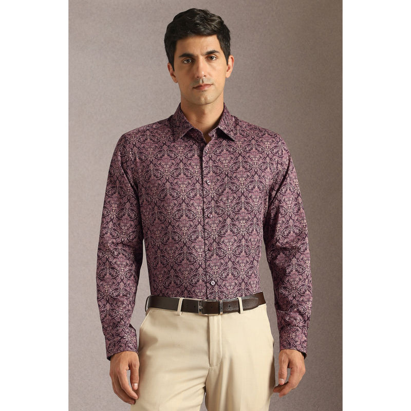 Louis Philippe Men Maroon Print Full Sleeves Formal Shirt (39)