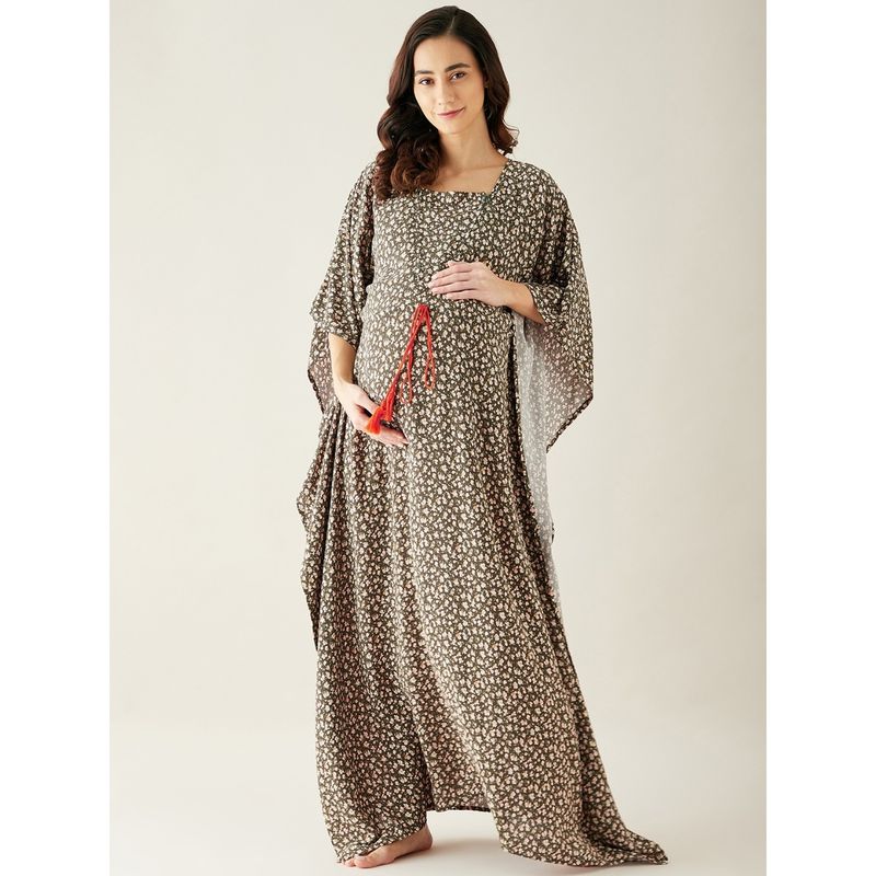The Kaftan Company Olive Floral Printed Maternity Kaftan Night Dress