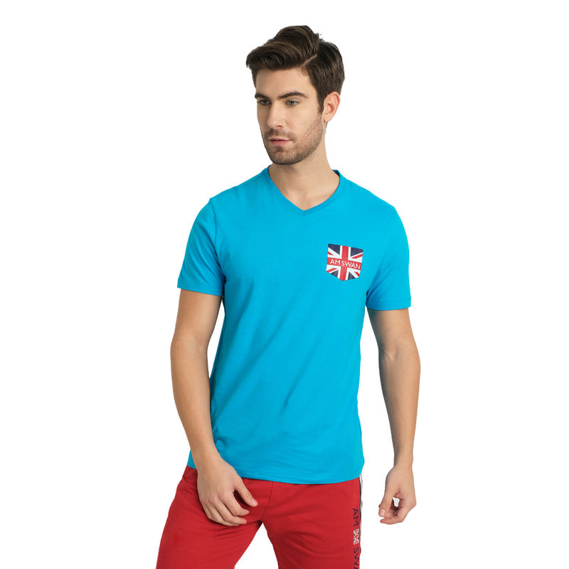 AM SWAN Mens Solid Hawaiian Ocean T-Shirt (S)