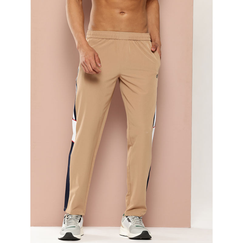TURNFIT Khaki Men Colorblock Panel Trackpant with Zipper Pocket (XL)