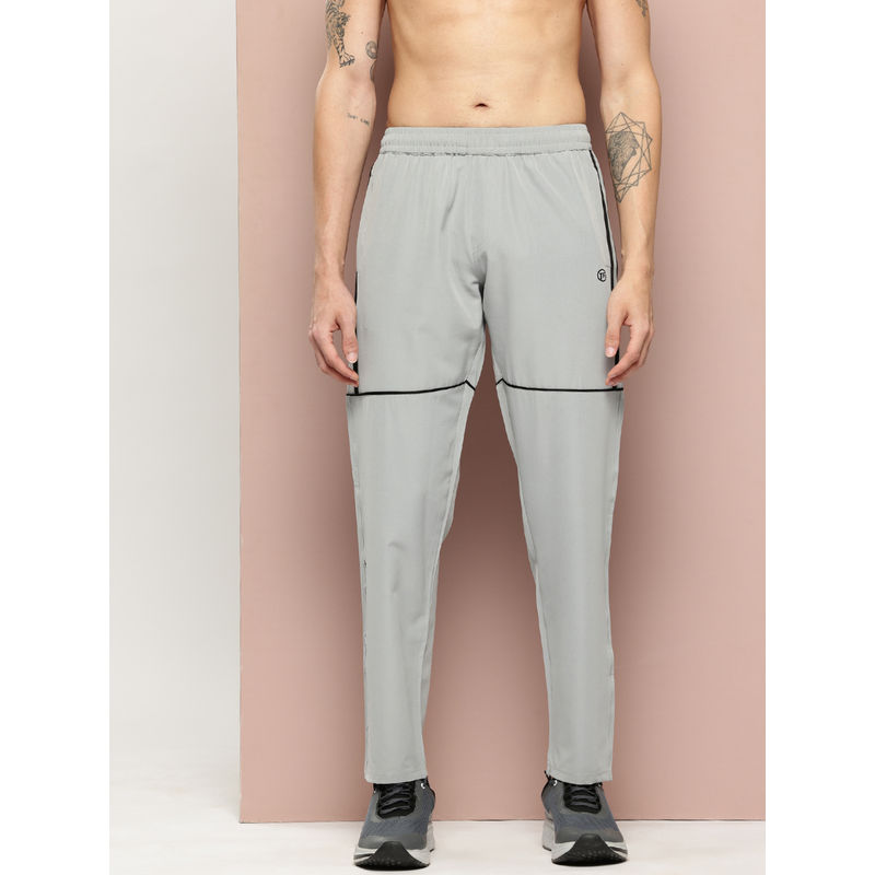 TURNFIT Grey Men Straight Fit Contrast Trackpant with Zipper Pocket (M)
