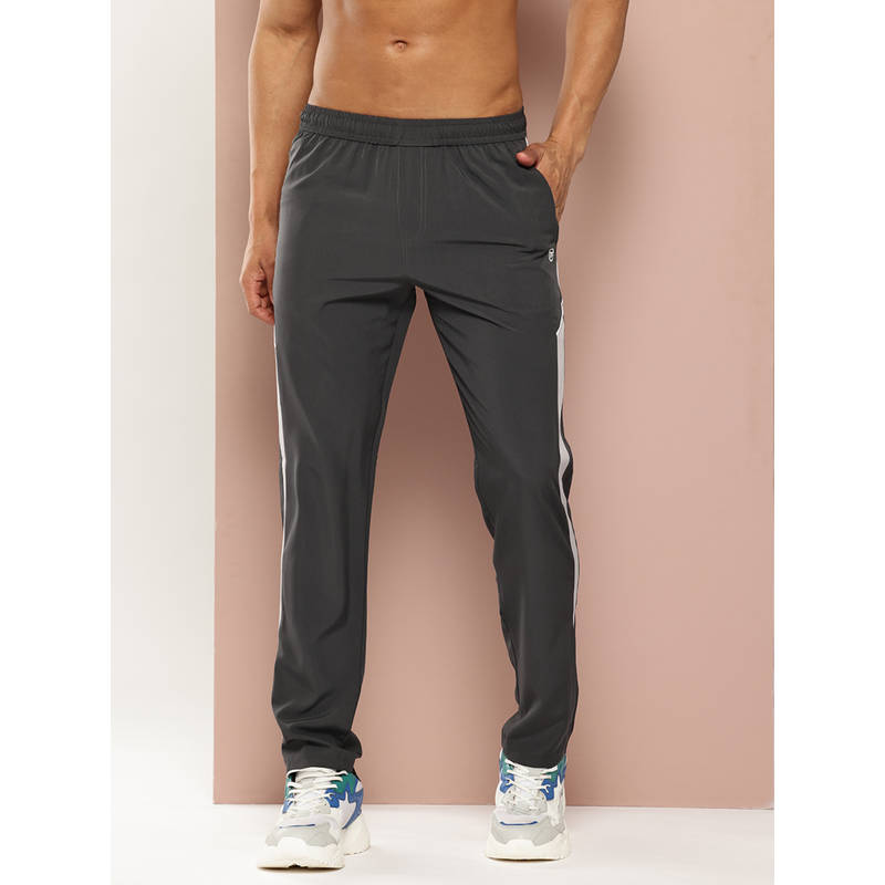 TURNFIT Grey Men Straight Fit Trackpant with Contrast Side Panel (M)