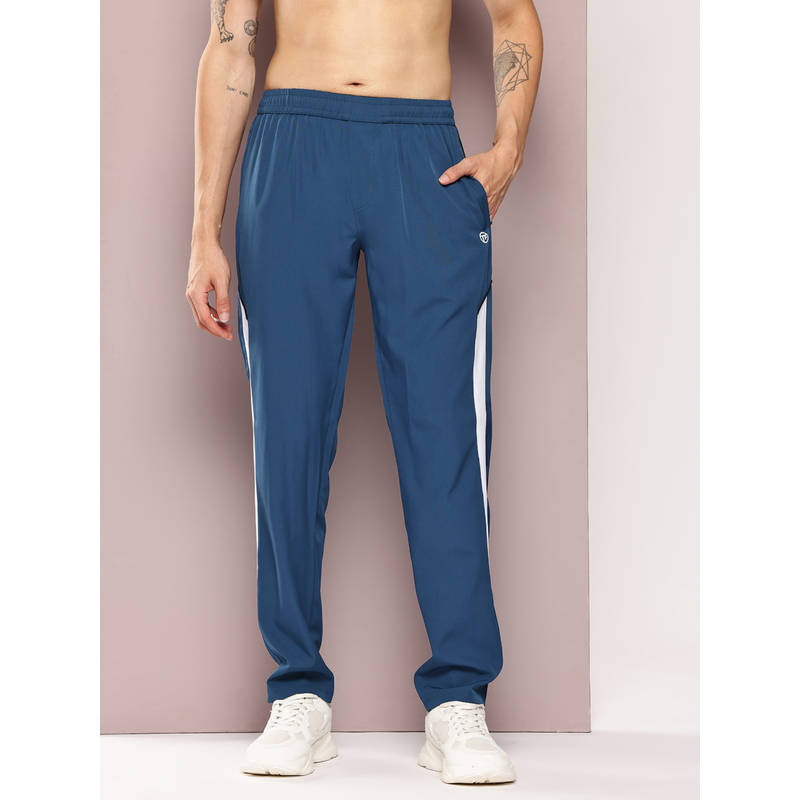 TURNFIT Blue Men Straight Fit Trackpant with Contrast Side Panel (XL)