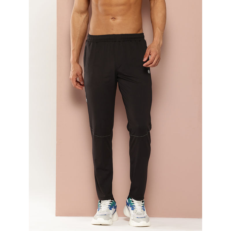 TURNFIT Black Typographic Print Trackpant with Zipper Pocket (S)