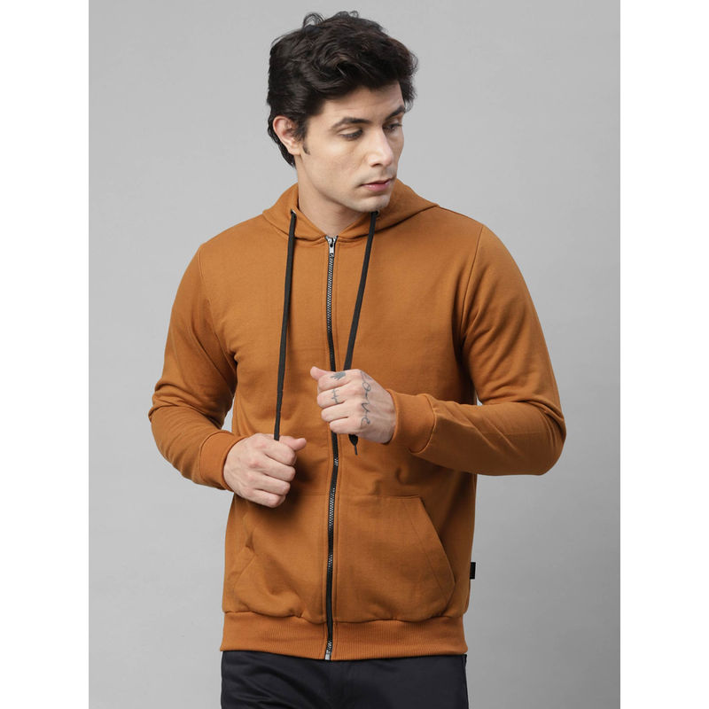 RIGO Men Camel Brown Fleece Hooded Jacket (L)