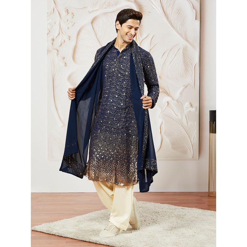 Vastramay Men Georgette Embellished Kurta with Salwar and Dupatta (Set of 3) (M)