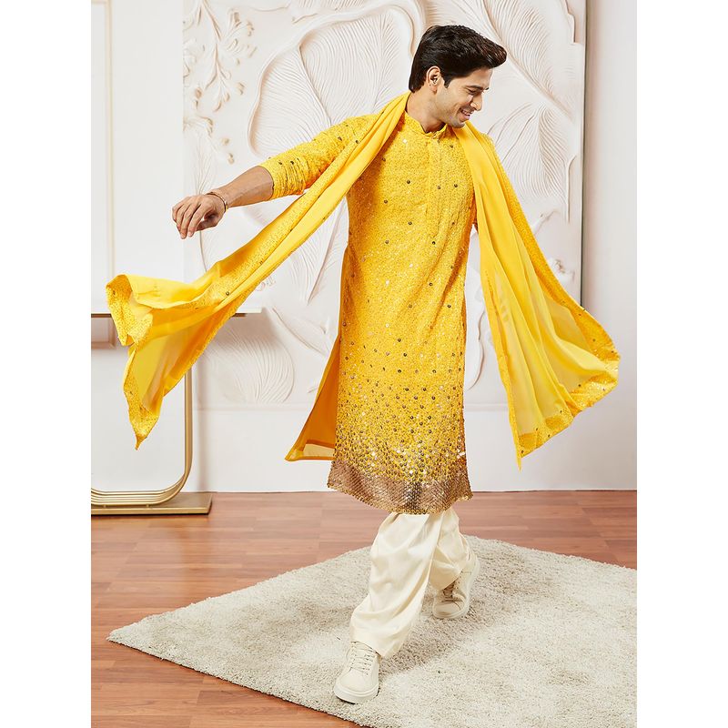 Vastramay Men Georgette Embellished Kurta with Salwar and Dupatta (Set of 3) (XL)