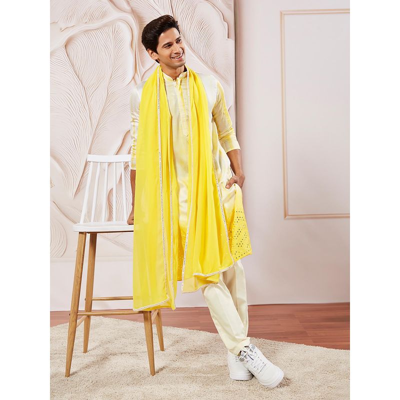 Vastramay Men Viscose Embroidery and Mirror Work Kurta with Trouser and Dupatta (Set of 3) (S)