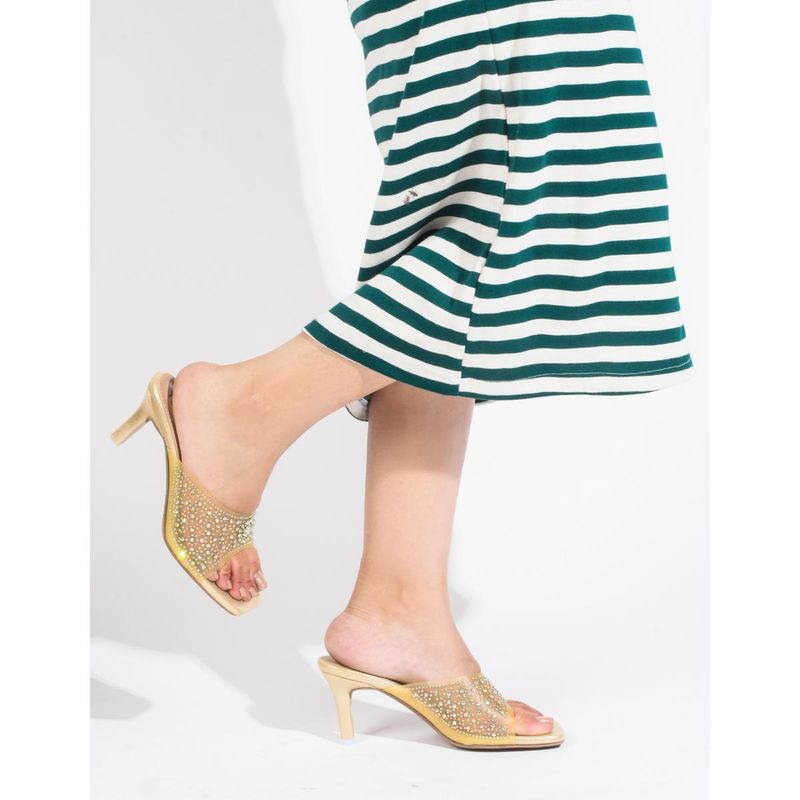 SHUZ TOUCH Golden Embellished Heels (EURO 34)