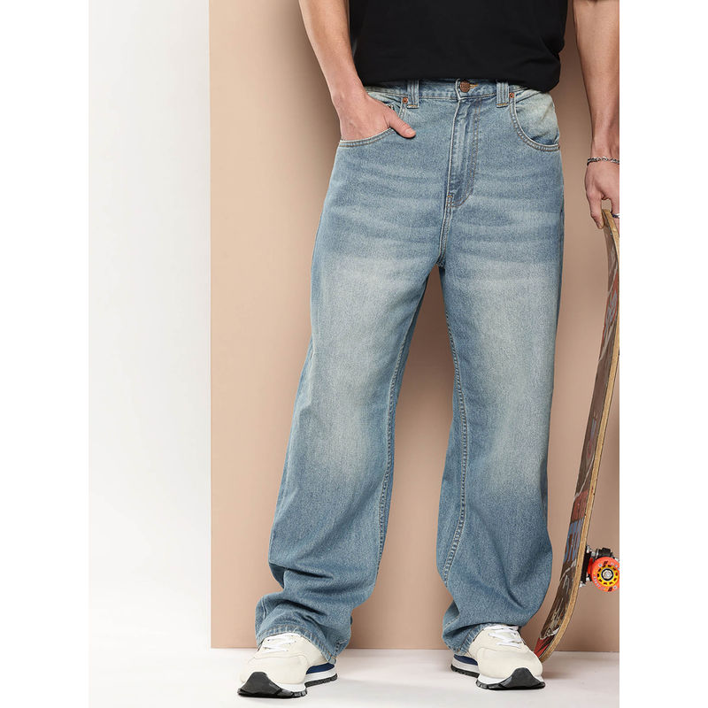 Difference of Opinion Men Blue Denim Baggy Fit Jeans (L)