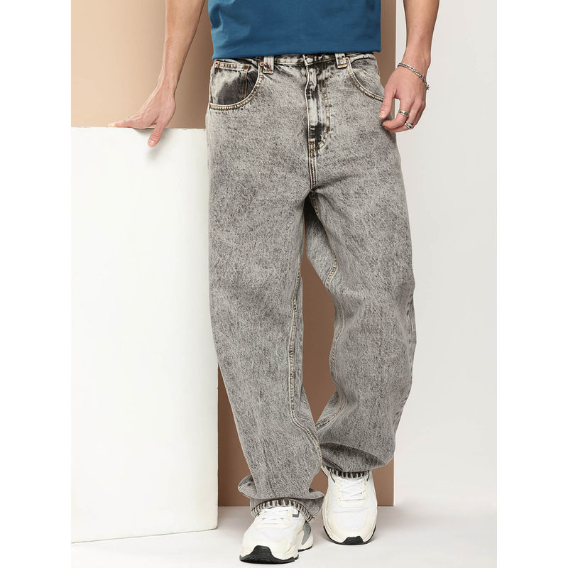 Difference of Opinion Men Grey Denim Baggy Fit Jeans (M)