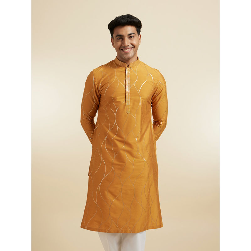 Diwas by Manyavar Yellow Blended Viscose Embroidery Kurtas for Men (2XL)