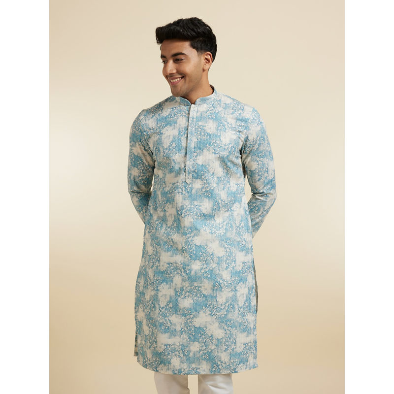 Diwas by Manyavar Blue Blended Viscose Printed Kurtas for Men (M)
