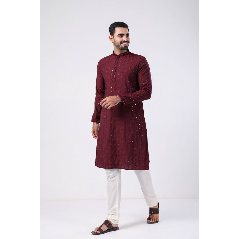 ETHNIC INDIA Embellished Viscose Rayon Wine Regular Straight Kurta (42)