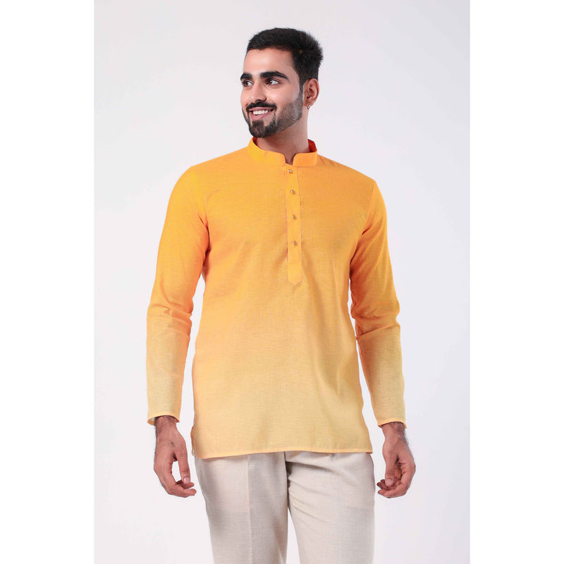 ETHNIC INDIA Ombre Polyester Yellow Regular Straight Kurta (38)