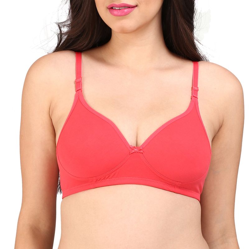Bralux Women's Bra, B Cup Cotton Non-wired Thin Padded Bra With Transparent Strap - Red (30B)