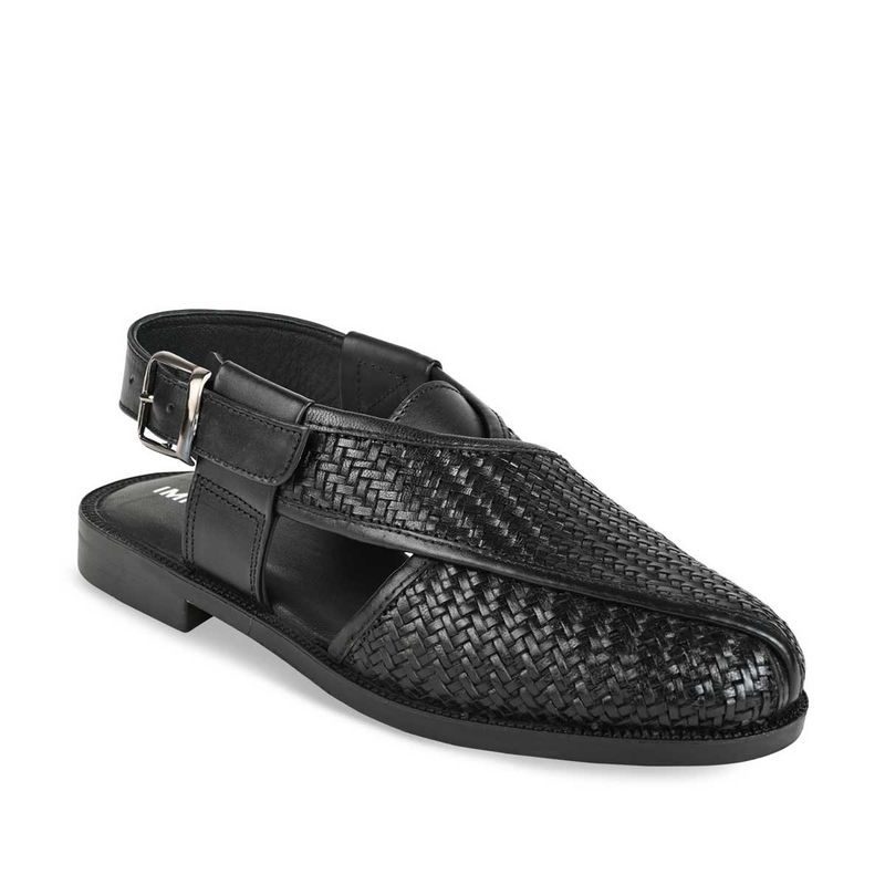 Imperio Men Black Textured Leather Sandals (UK 11)