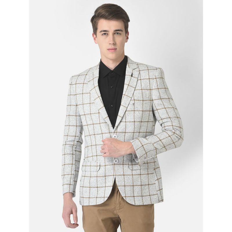 CRIMSOUNE CLUB Men Grey Graph-Checked Blazer (M)