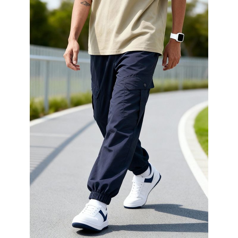 Bewakoof Men's Navy Blue Super Loose Fit Nylon Cargo Jogger Pants (S)