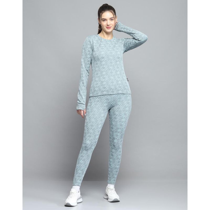 Rock.it Women Printed Green Round Neck Full Sleeve Top With Pant (L)
