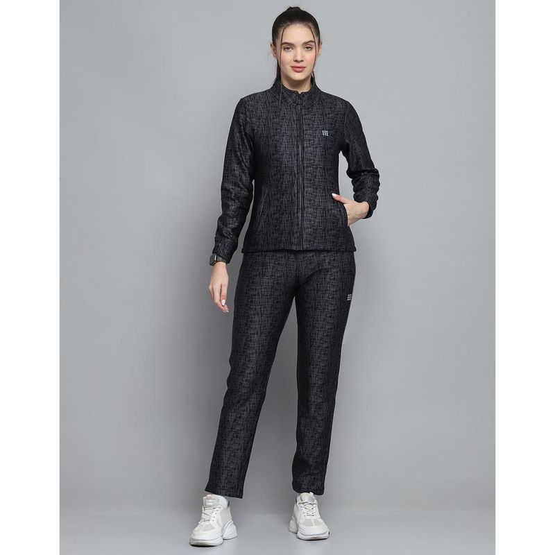 Rock.it Women Printed Black High Neck Full Sleeves Top With Track Pant (3XL)