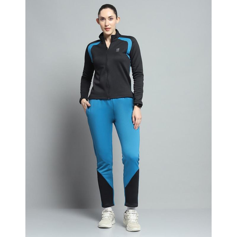 Rock.it Women Solid Black High Neck Full Sleeve Jacket With Track Pant (L)