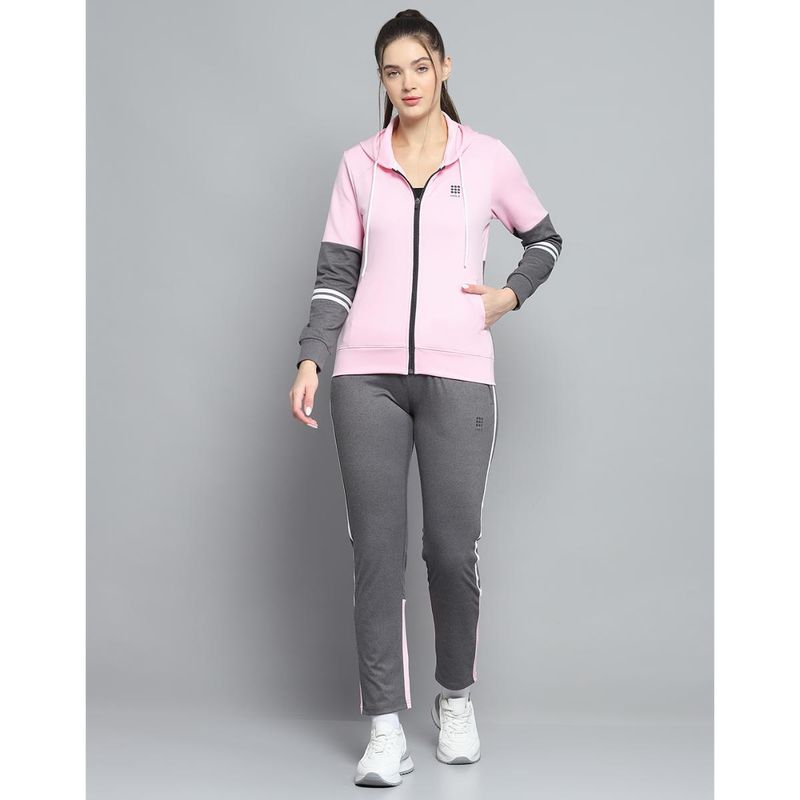 Rock.it Women Solid Pink Hooded Neck Full Sleeve Hoodie With Track Pant (2XL)