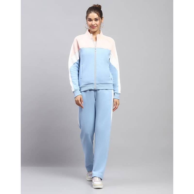 Monte Carlo Women Colorblock Sky Blue High Neck Full Sleeve Jacket With Track Pant (2XL)