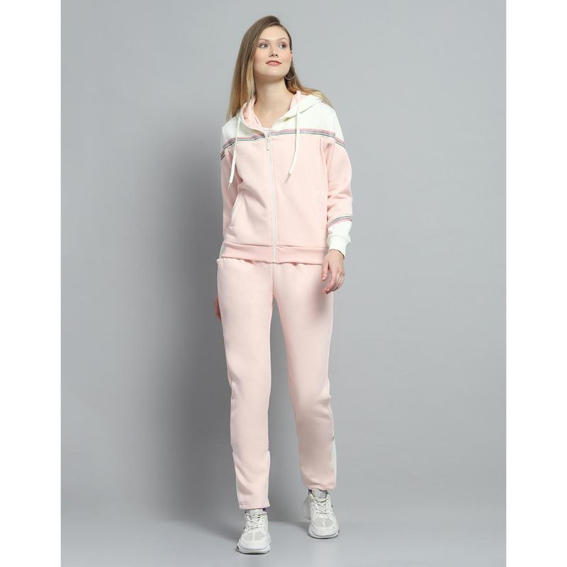 Monte Carlo Women Colorblock Peach Hooded Neck Full Sleeve Hoodie With Track Pant (XL)