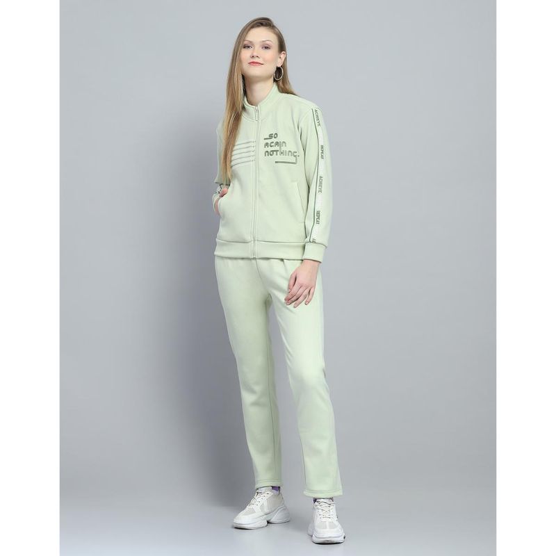 Monte Carlo Women Printed Green Mock Neck Full Sleeve Jacket With Track Pant (S)