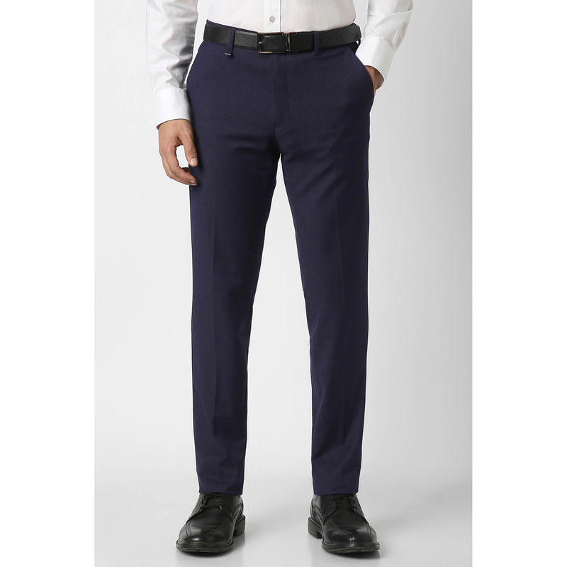 Van Heusen Men Purple Textured Polyester Blend Formal Trouser (36)