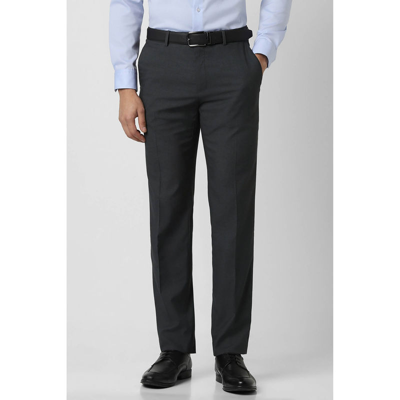 Van Heusen Men Grey Solid Polyester Blend Formal Trouser (32)