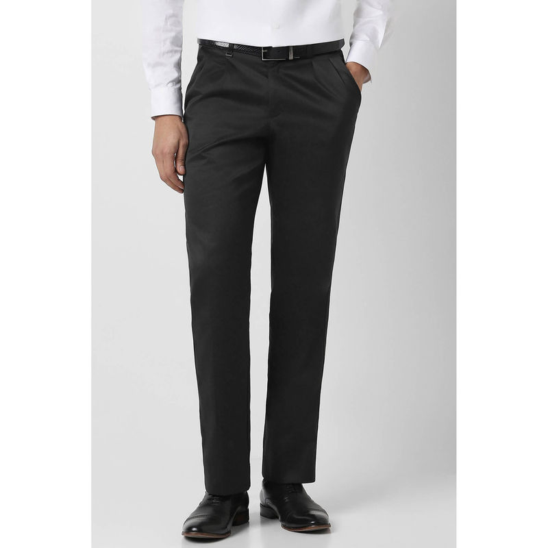 Van Heusen Men Black Solid Polyester Blend Formal Trouser (30)