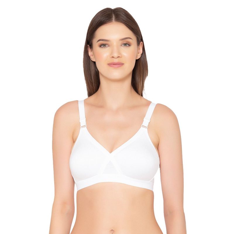 Groversons Paris Beauty Women's Cotton Non-Padded Wireless Super Lift Full Coverage Bra -White (44E)