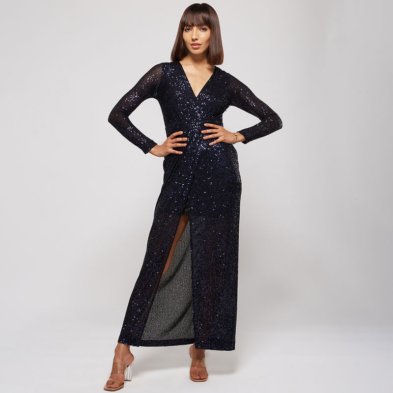 RSVP by Nykaa Fashion Navy Come And Get Me Sequin Maxi Dress (M)