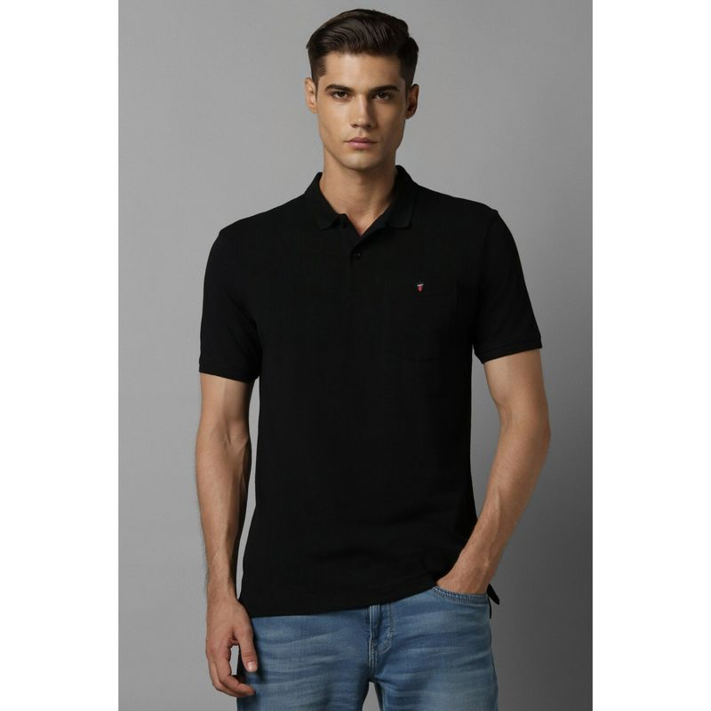 Louis Philippe Men Black Solid Polo Neck T-Shirt (L)
